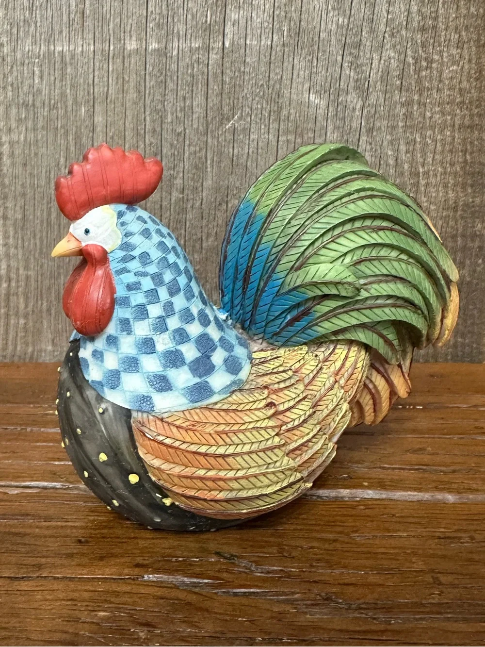 Rooster Folk Art Figurine in Hard Plastic Polyresin